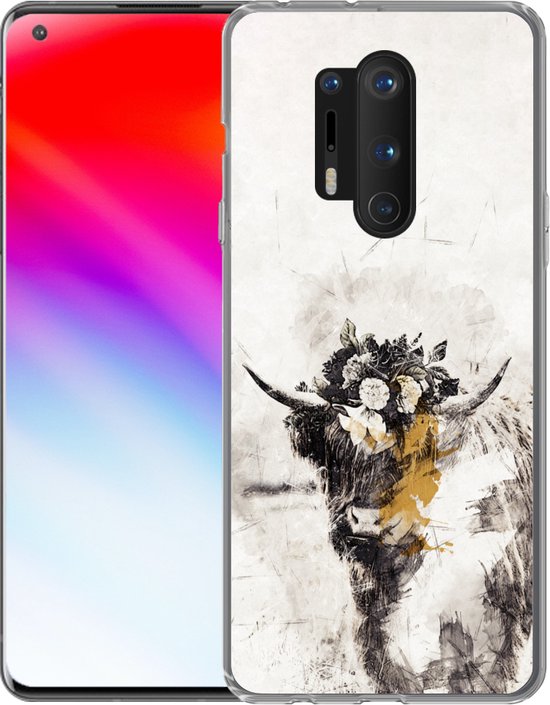 OnePlus 8 Pro - Highlander écossais - Peinture - Fleurs - Coque de téléphone en Siliconen