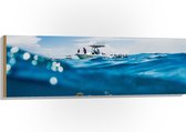 WallClassics - Hout - Scheiding van Water en Lucht - Vissen onder een Boot - 120x40 cm - 12 mm dik - Foto op Hout (Met Ophangsysteem)