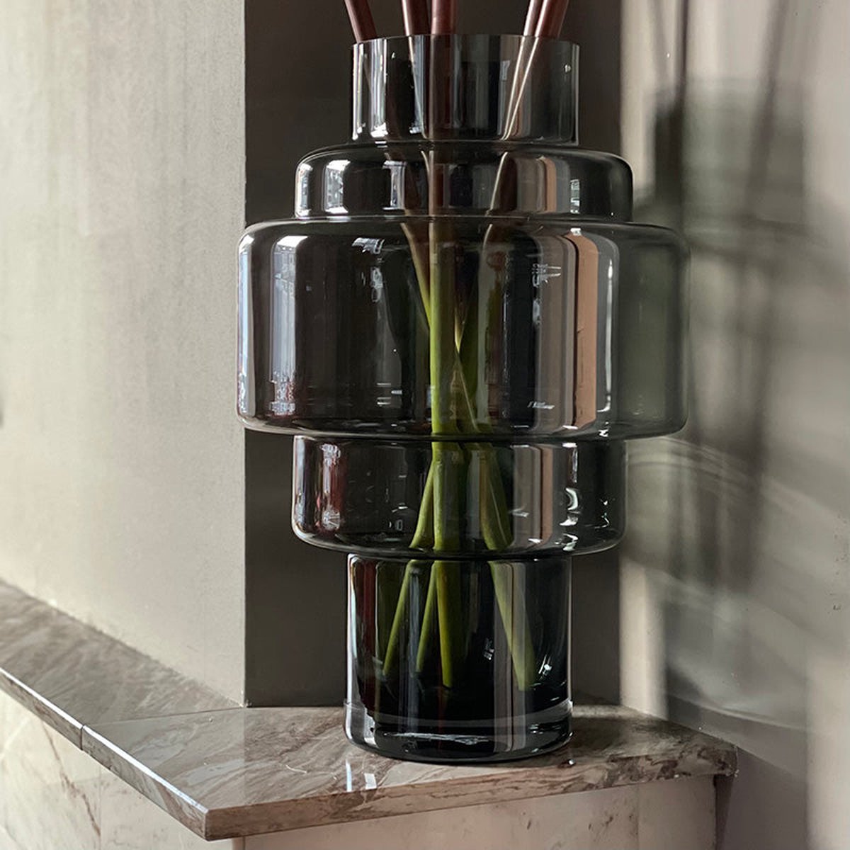 Vase The World Vaas Kasai Grey | Ø33 x H50 cm Grijs