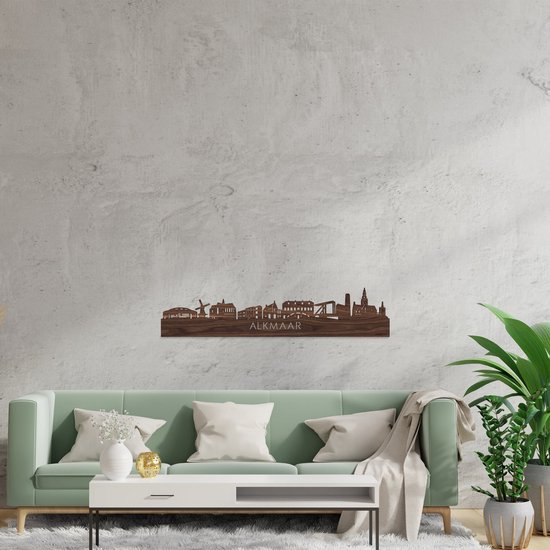 Skyline Alkmaar Walnut - 80 cm - Décoration de la maison - Décoration murale - Plus de villes disponibles - Idée de salon - City Art - City art - Cadeau pour lui - Cadeau pour elle - Anniversaire - Mariage - WoodWideCities