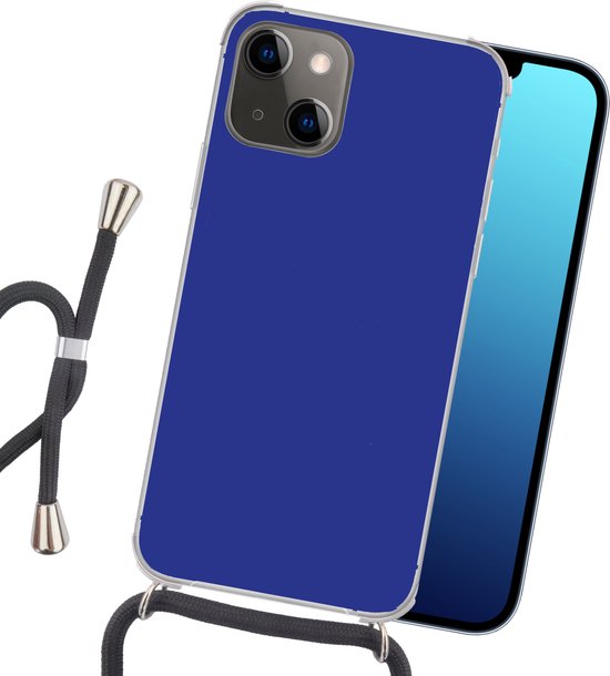 Coque avec cordon iPhone 13 Mini - Blauw - Couleur unie - Bleu foncé - Siliconen - Bandoulière - Coque arrière avec cordon - Coque pour téléphone avec cordon - Coque avec corde