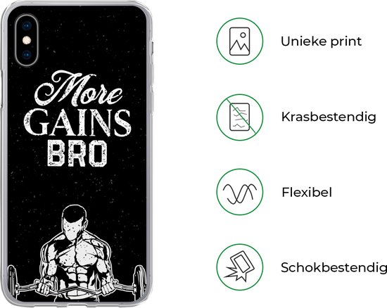 Telefoonhoesje Geschikt voor iPhone Xs hoesje - More gains bro - Quotes - Spreuken - Siliconen Telefoonhoesje Telefoonhoesje