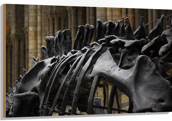 WallClassics - Hout - Zwart Skelet van een Dino - 120x80 cm - 12 mm dik - Foto op Hout (Met Ophangsysteem)