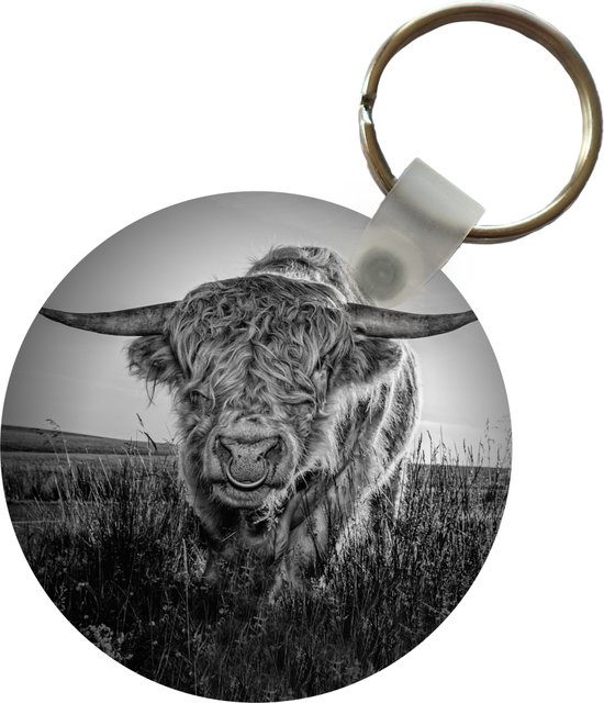 Sleutelhanger - Schotse Hooglander - Zwart - Wit - Plastic - Rond - Uitdeelcadeautjes