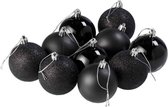Kerstballen Set - Zwart - Mat / Glitter / Glans - Kerstversiering - Kunststof - Set van 10 stuks - Kerstboomversiering