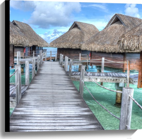 WallClassics - Canvas - Strandhuisjes Bora Bora - 60x60 cm Foto op ...