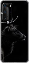 Geschikt voor Huawei P40 Pro hoesje - Hert - Zwart - Portret - Gewei - Dieren - Siliconen Telefoonhoesje