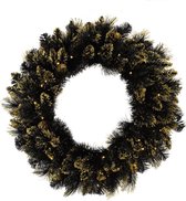 Verlichte kerstkrans "Shimmery Golden Black Bristle" - zwart - Ø 76 cm - 70 warm witte ledlampjes - met gouden afwerking