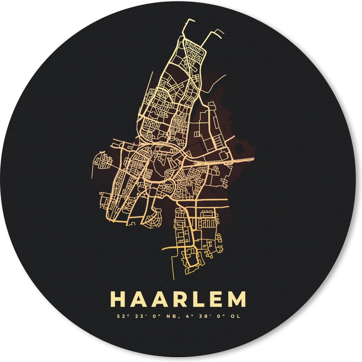 Muismat - Mousepad - Rond - Nederland - Haarlem - Kaart - Stadskaart - Plattegrond - 50x50 cm - Ronde muismat