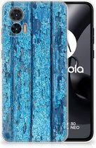 Backcase Siliconen Hoesje Motorola Edge 30 Neo Telefoonhoesje Wood Blue