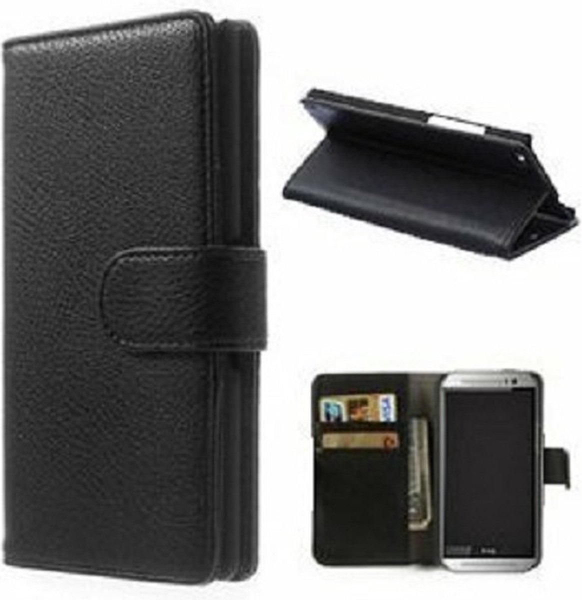 HTC One M9 Hoesje Met Pasjeshouder Bookcase Zwart