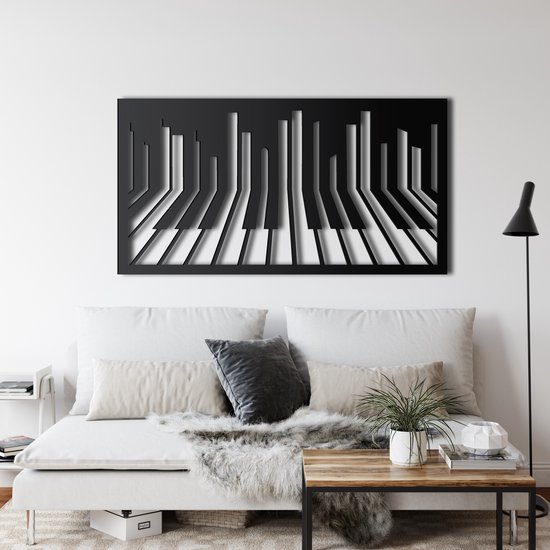 Wanddecoratie | Piano  | Metal - Wall Art | Muurdecoratie | Woonkamer | Buiten Decor |Zwart| 60x32cm