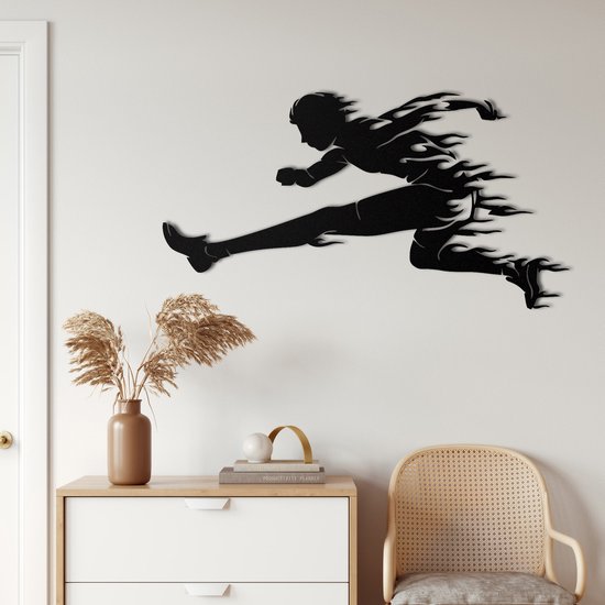 Wanddecoratie | Sprinter | Metal - Wall Art | Muurdecoratie | Woonkamer | Buiten Decor |Zwart| 60x32cm