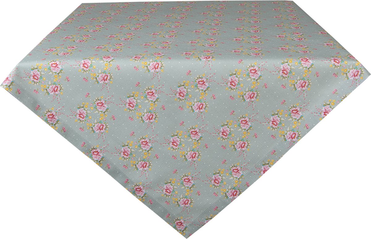 Clayre & Eef Tafelkleed 100x100 cm Groen Roze Katoen Bloemen