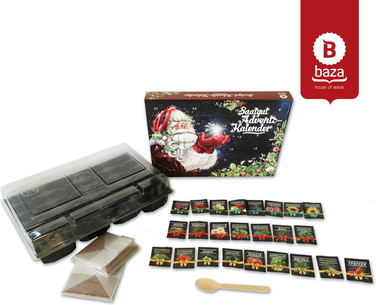 Adventskalender 2024 - Complete kweekset met 24 soorten zaden - Kas van de Kerstman