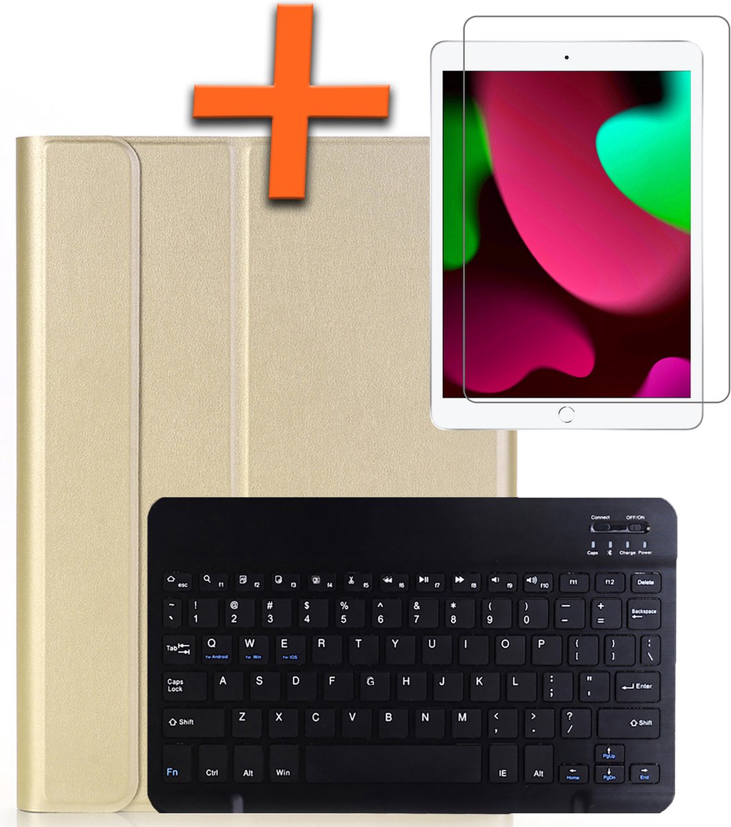Hoes Geschikt voor iPad 10.2 2019 Hoes Toetsenbord Hoes Case Book Cover Hoesje Met Screenprotector - Hoesje Geschikt voor iPad 7 Keyboard Hoes - Goud