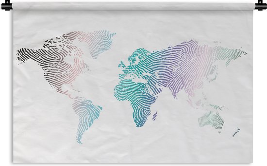 Wandkleed Eigen Wereldkaarten - Wereldkaart vingerafdruk kleur Wandkleed katoen 90x60 cm - Wandtapijt met foto