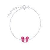 Joy|S - Zilveren vlinder armband - 14 cm + 3 - wit roze vlinder - voor kinderen