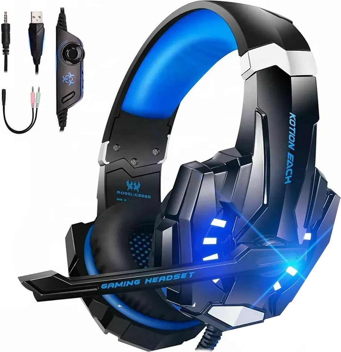 Galesto BLUE FIRE Gaming Headset - Led Verlichting - Gaming Koptelefoon - Voor Playstation 4 en Playstation 5 en Xbox One - Professionele Gaming Headset - Comfortabele oorkussens - Ps5 en Ps4 Headset - Surround sound & Noise Cancelling Hoofdtelefoon