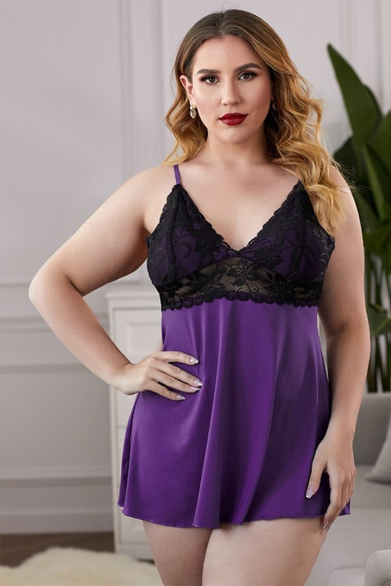 Goedkoopste Babydoll Lingerie - Paars Kant - Bente-jildau - Maat XXL/2XL