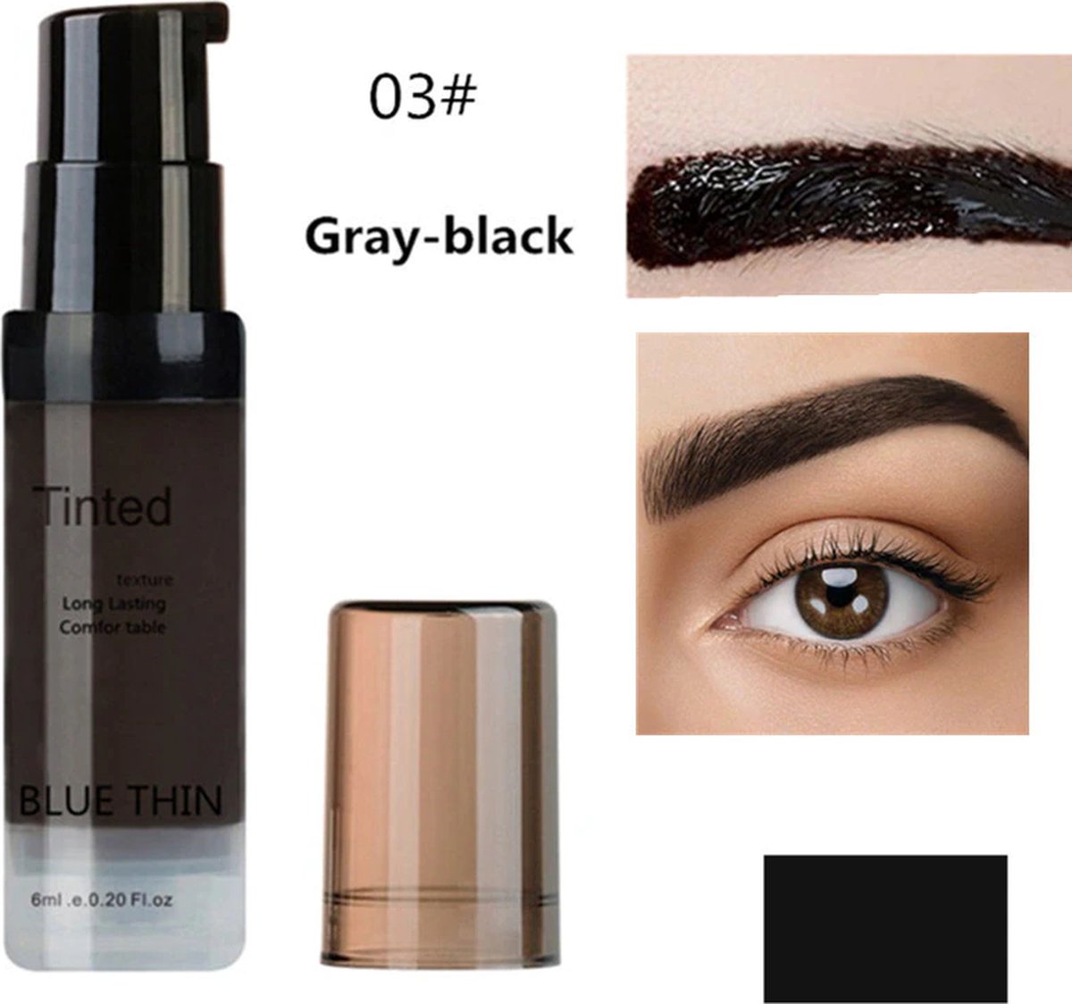 Blue Thin Tattoo Brow Peel-Off Gel - Brow Gel - Wenkbrauw Gel Mascara – Gray Black #03 - Assortiment 'Het Gemak'