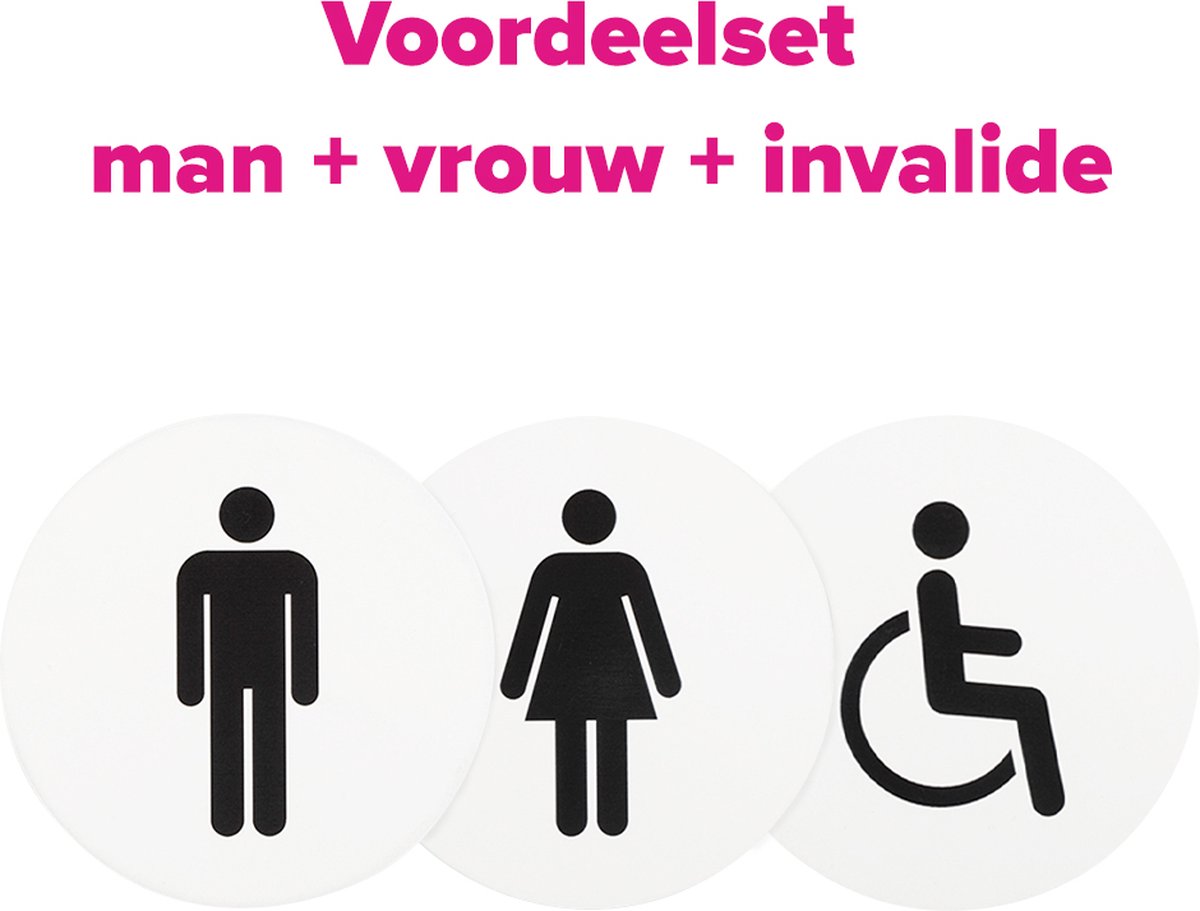 Wc bordjes – Voordeelset van 3 - Man - Vrouw – Genderneutraal - Rond ...
