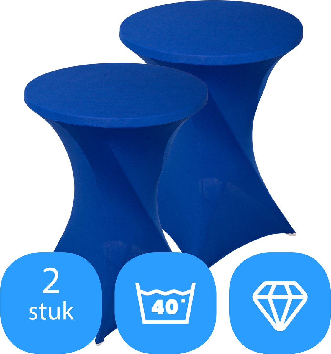 Statafelrok Blauw x 2 – ∅80-85 x 110 cm – Stretch 2 stuks – Tafelrok voor Statafel – Geschikt voor Horeca Evenementen | Sta Tafel Hoes | Staantafelhoes | Cocktailparty | Trouwerij | FDWB