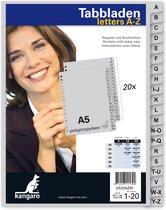 Kangaro tabbladen A5 - 20-delig met alfabet - PP 120 micron - grijs - 17-gaats
