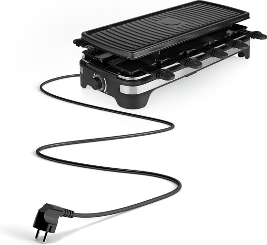 Princess Gourmetstel XL 162650 - Raclette 10 personen - Grill & Bakplaat - Groot 49x21cm - 2 meter snoer - Regelbare thermostaat - 1500W - Zwart - 10 pannetjes