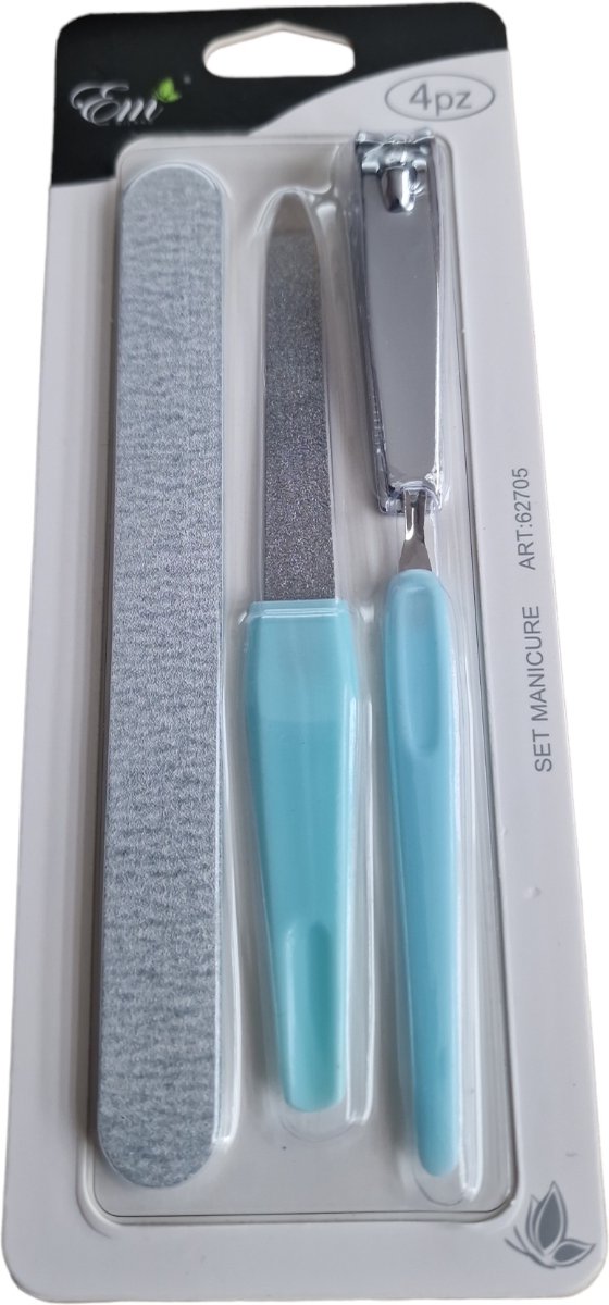 EM Milano Manicure set - Pedicure set - 4-delig - Buffervijl -Nagelvijl - Nagelknipper - Nagelriem verwijderaar - Blauw