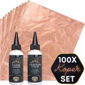 Glim® Origineel Bladmetaal XL - 100 vellen KOPER - Imitatie bladgoud – GROTE VELLEN >> 16*16cm - A-kwaliteit - INCLUSIEF 30ML LIJM + VERNIS