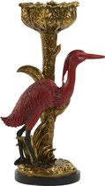 Cactula kandelaar voor waxine lichtje of stompkaars antiek brons-donkerrod met vogel 18 x 32 cm