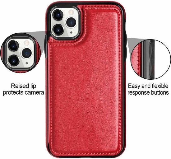 Étui portefeuille ShieldCase Convient pour Apple iPhone 12 / 12 Pro - 6,1 pouces - rouge + protecteur d'écran en verre