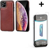 ShieldCase Wallet case geschikt voor Apple iPhone 12 / 12 Pro - 6.1 inch - bruin + glazen Screen Protector