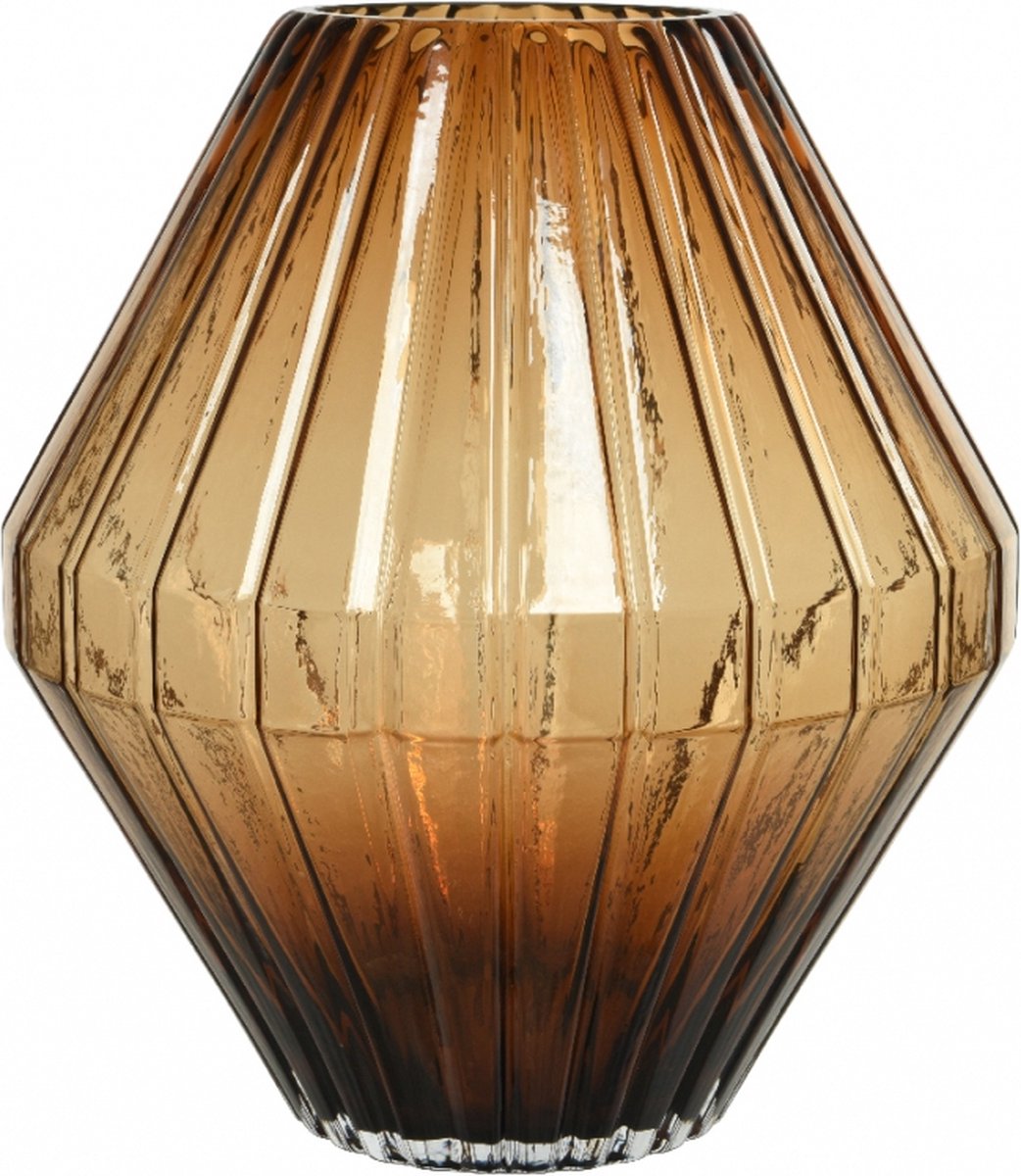 Woonexpress - Vaas Diamant Bruin - Glas Bruin - 30x27x27cm (hxbxd)