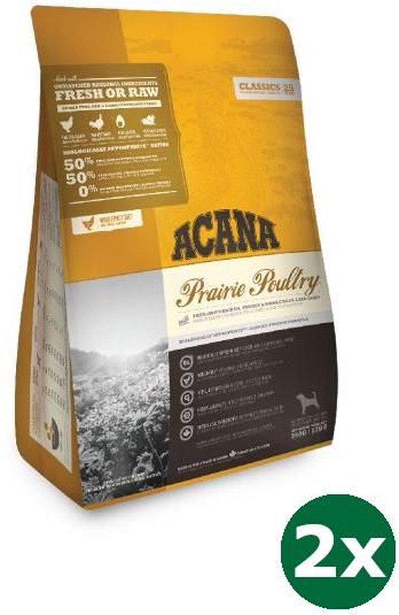 2x2 kg Acana classics prairie poultry hondenvoer