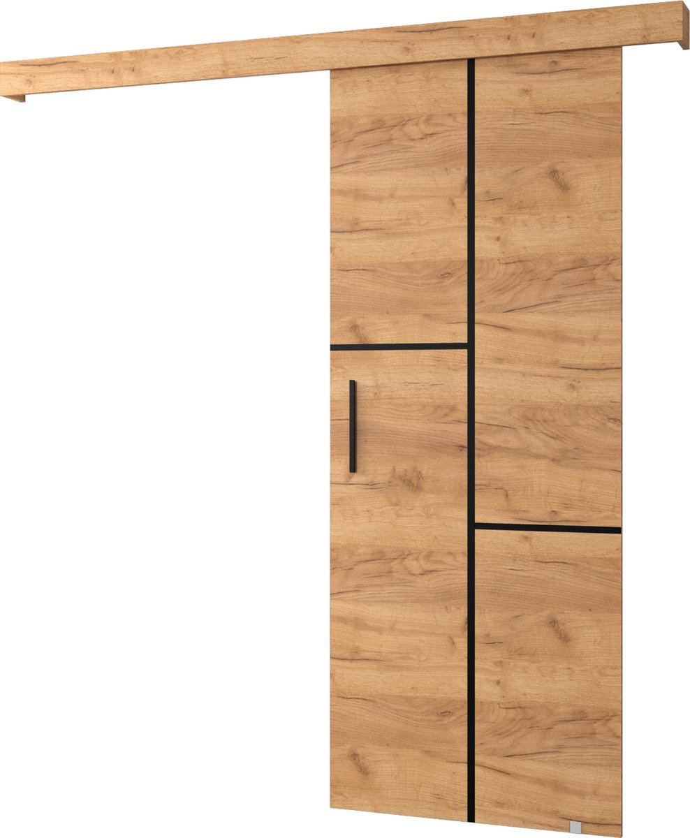 InspireMe - Schuifdeursysteem met rail - 90x204cm - AGRA VII - Gouden Eik + Gouden Eik frame + Zwart Handvat