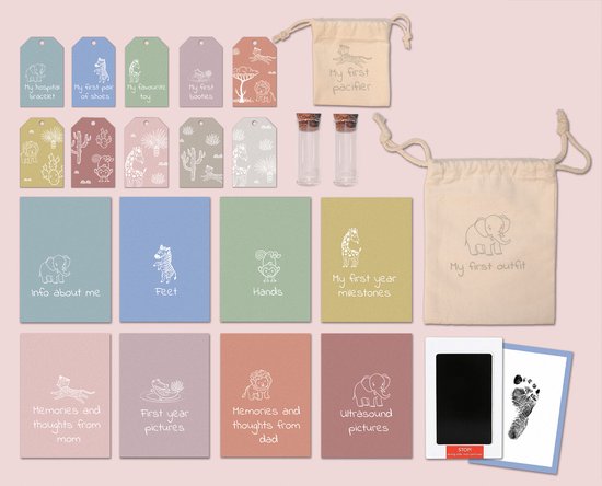 LUVION® Baby Memory Box - Herinneringsdoos - Baby Geschenkset - Kraamcadeau - Babyshower – 23 delig Cadeau - Jongen - Meisje