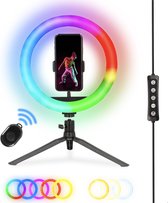 Nikkei RLIGHTXMINI Ringlamp met Tripod Statief Smartphone - Ring light - 10 Inch - 99+ RGB Kleuren en Effecten - Afstandsbediening - TikTok Selfie Lamp