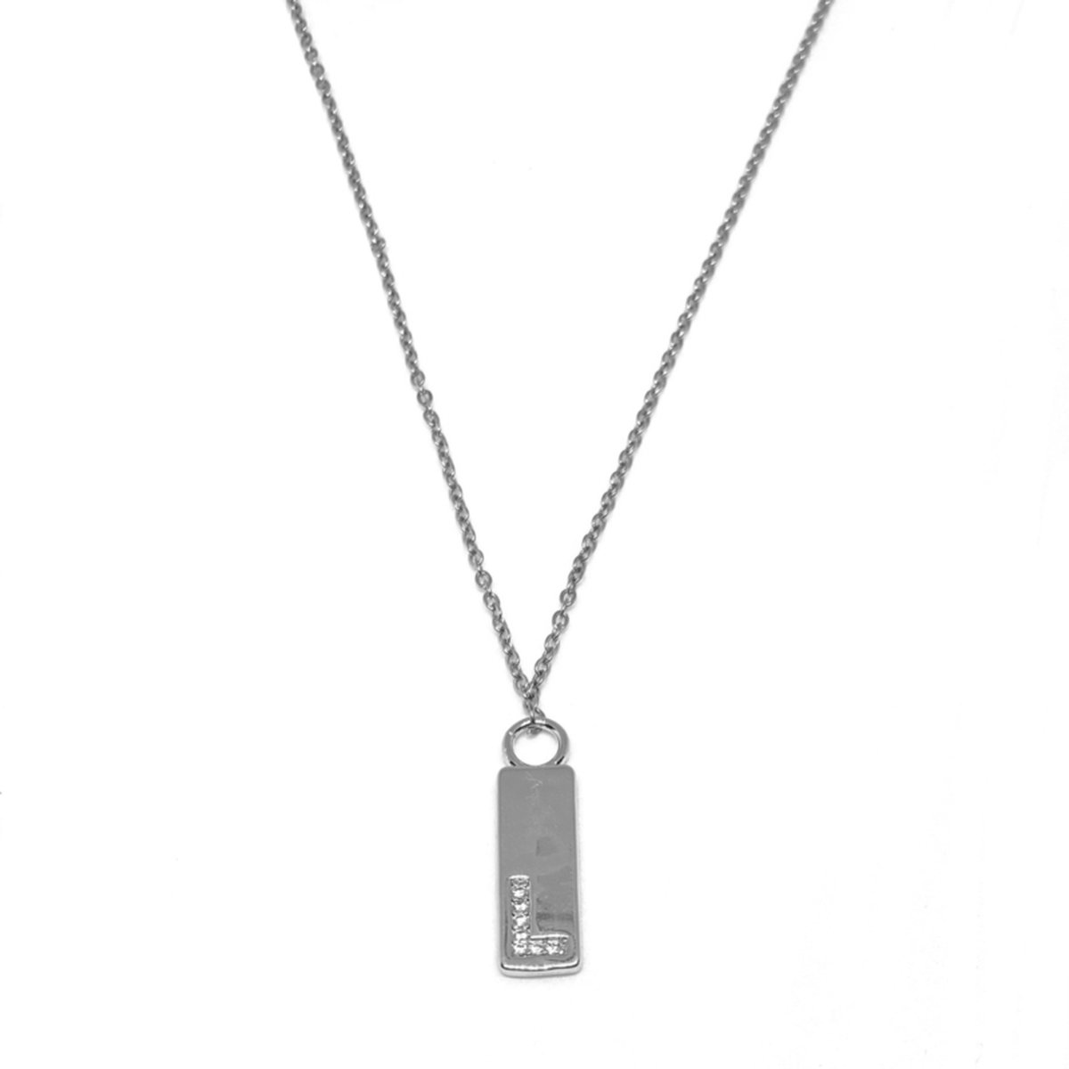 Letter ketting tag - initiaal L - zilver