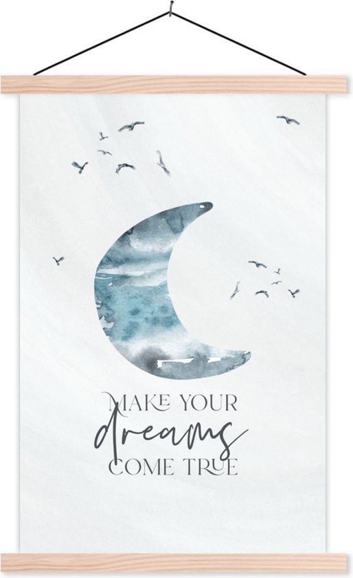Décoration murale chambre d'enfant - Tableau scolaire enfants - Make your dreams come true - Citations - Garçons - Bleu - Aquarelle