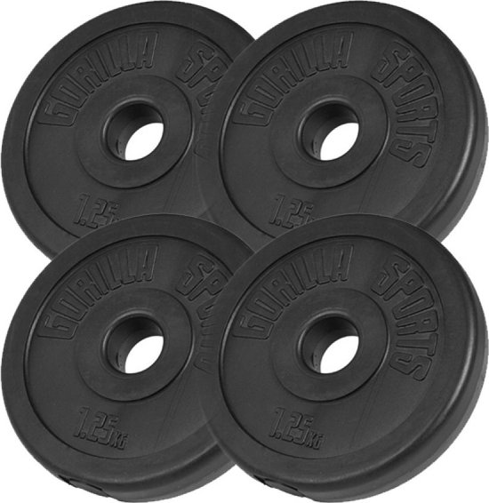 Gorilla Sports Halterschijven set 5 kg - 4 x 1.25 kg - Kunststof - 30 mm