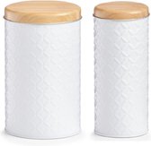 Zeller - Keuken voorraadpotten 2x - wit/bamboe - Inhoud 1000/2000 ml