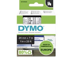 DYMO originele D1 labels | Zwarte Tekst op Doorzichtig Label | 24 mm x 7 m | zelfklevende etiketten voor de LabelManager labelprinter | gemaakt in Europa