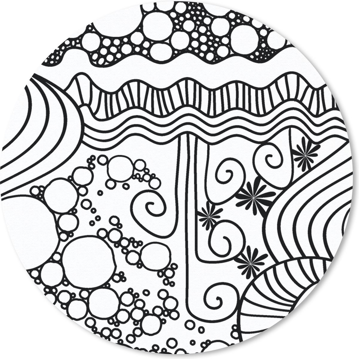 Muismat rond 20x20 cm - Mousepad Patronen - Abstract - Line Art - Zwart Wit - Ronde muismatten