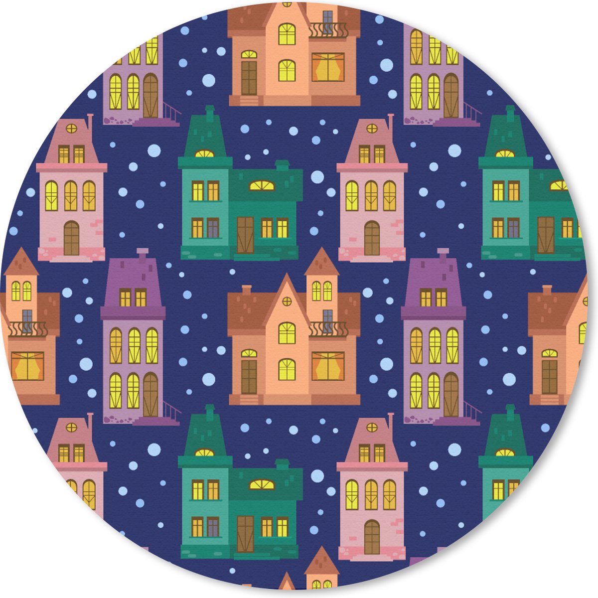 Muismat rond 40x40 cm - Mousepad Winter - Patroon - Huis - Ronde muismatten