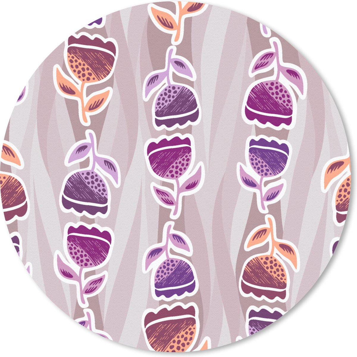 Muismat rond 20x20 cm - Mousepad Tulpen - Bloemen - Patroon - Ronde muismatten