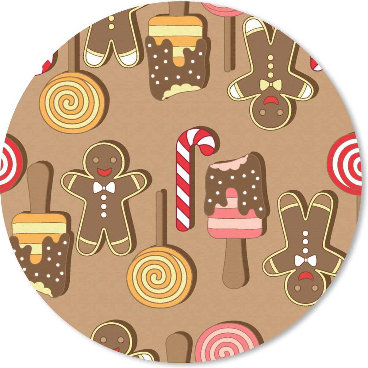 Muismat rond 20x20 cm - Mousepad Kerst - Koekjes - Snoep - Patronen - Ronde muismatten