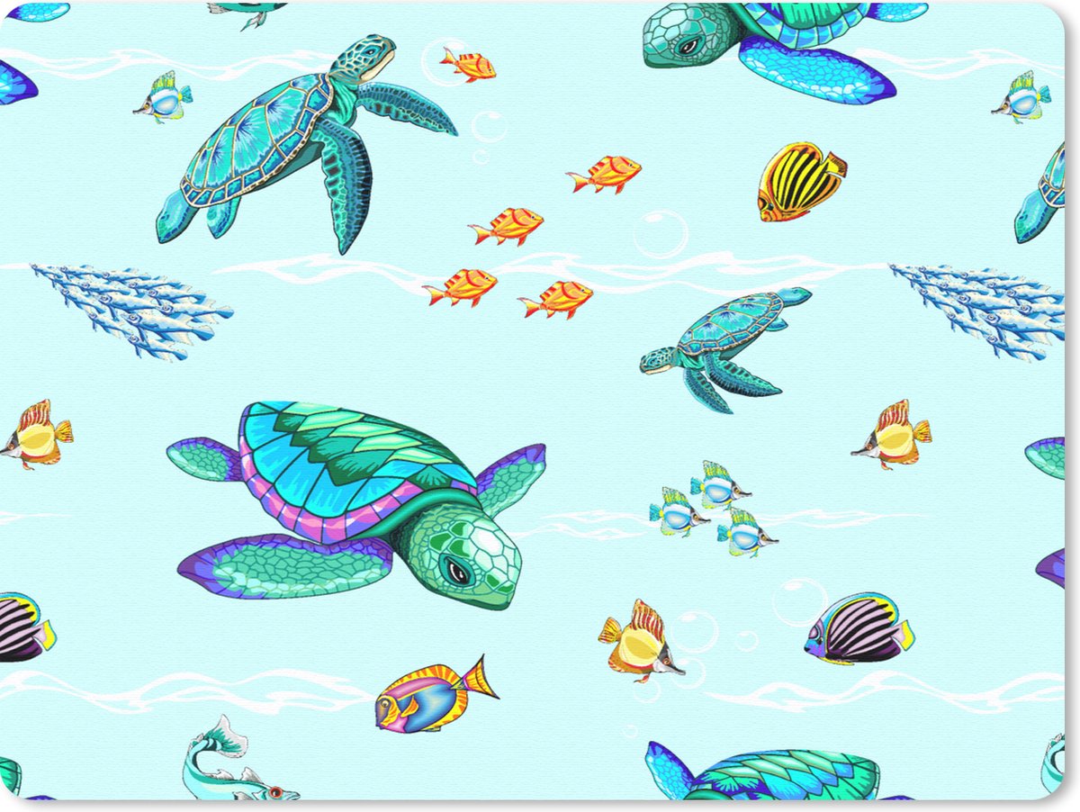 Muismat 23x19 cm - Mousepad Regenboog - Schildpad - Vis - Water - Patronen - Muismatten