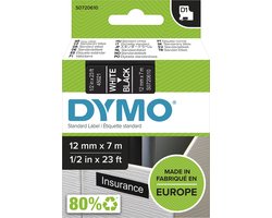 DYMO originele D1 labels | Witte Tekst op Zwart Label | 12 mm x 7 m | zelfklevende etiketten voor de LabelManager labelprinter